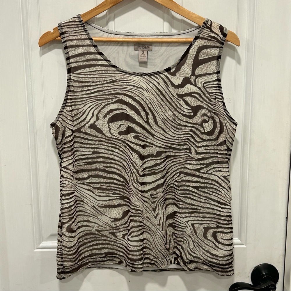 Chico's Woman’s Easywear Size 2 (US size ~12) Brown White Zebra Print Tank Top